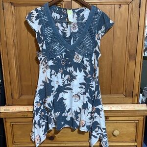 Anthropologie Blue Asymmetrical Tunic with Embellishments